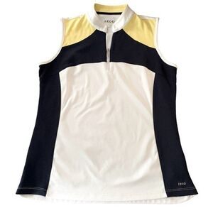 Izod Golf Sleeveless Polo Navy Yellow Sz M